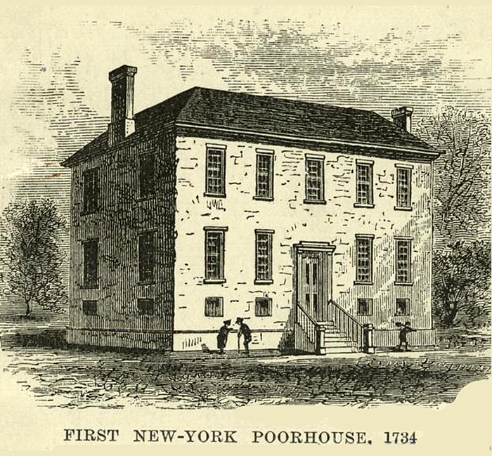 Historic View of 1734 NYC Almshouse in City Hall Park